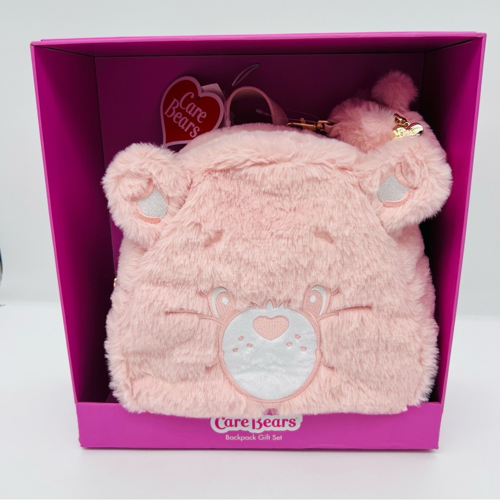 Care Bears  2 Piece Set Backpack & Clip Pouch Pink Plush NWT